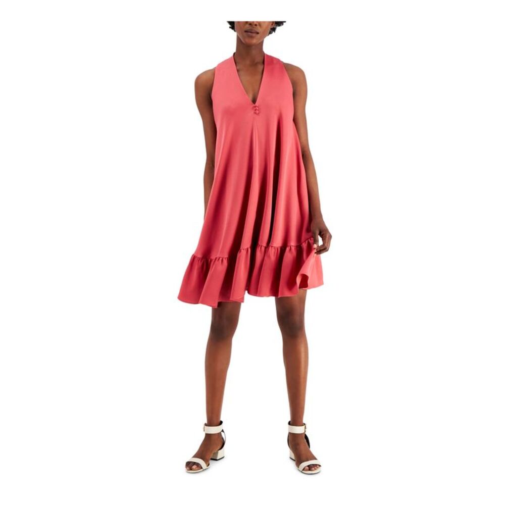 TAYLOR Womens Pink Sleeveless V Neck Short Party Trapeze Dress 4